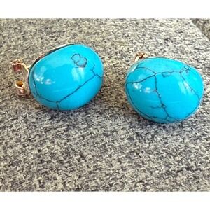 "925 Sterling Silver VTG  Clip-On Earrings with Simulated Turquoise Dyed Howlite